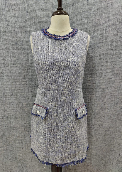 ZARA Blue Tweed Textured Sleeveless Dress | Relove