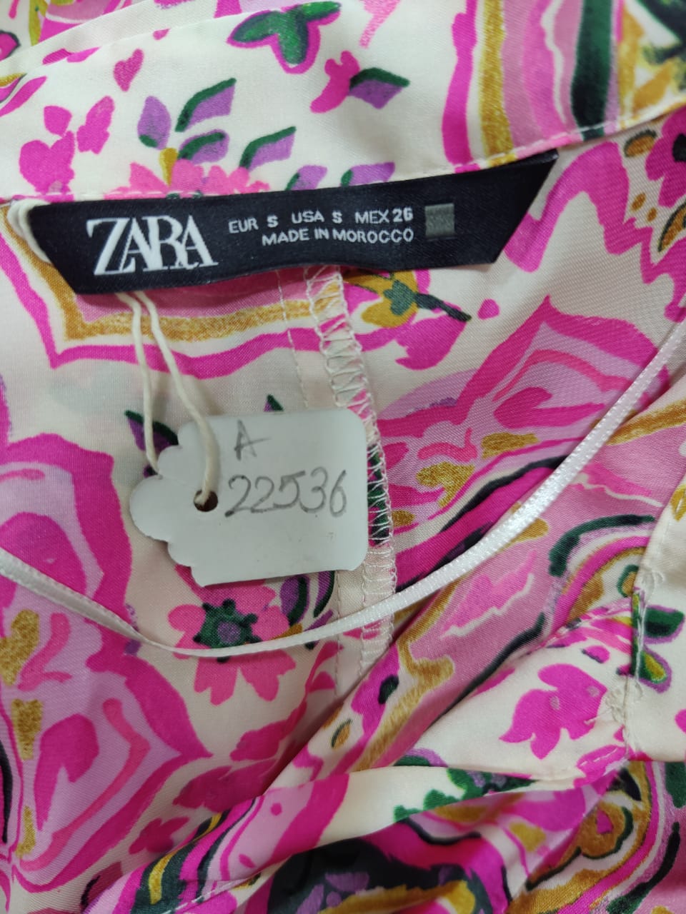ZARA Cream And Pink Paisley Print Satin Shirt | Relove