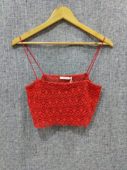 ZARA Red Lace Strapped Crop Top | Relove