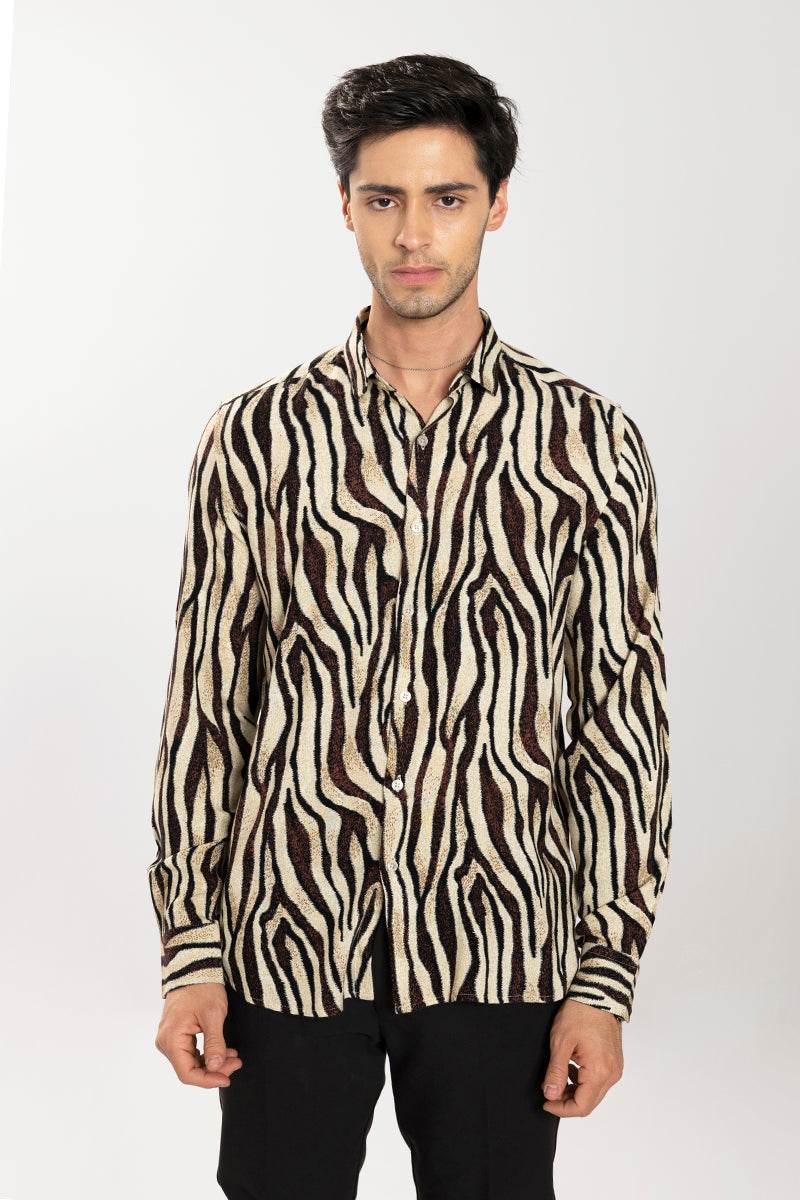 Tiger Skin Print Brown Shirt | Relove