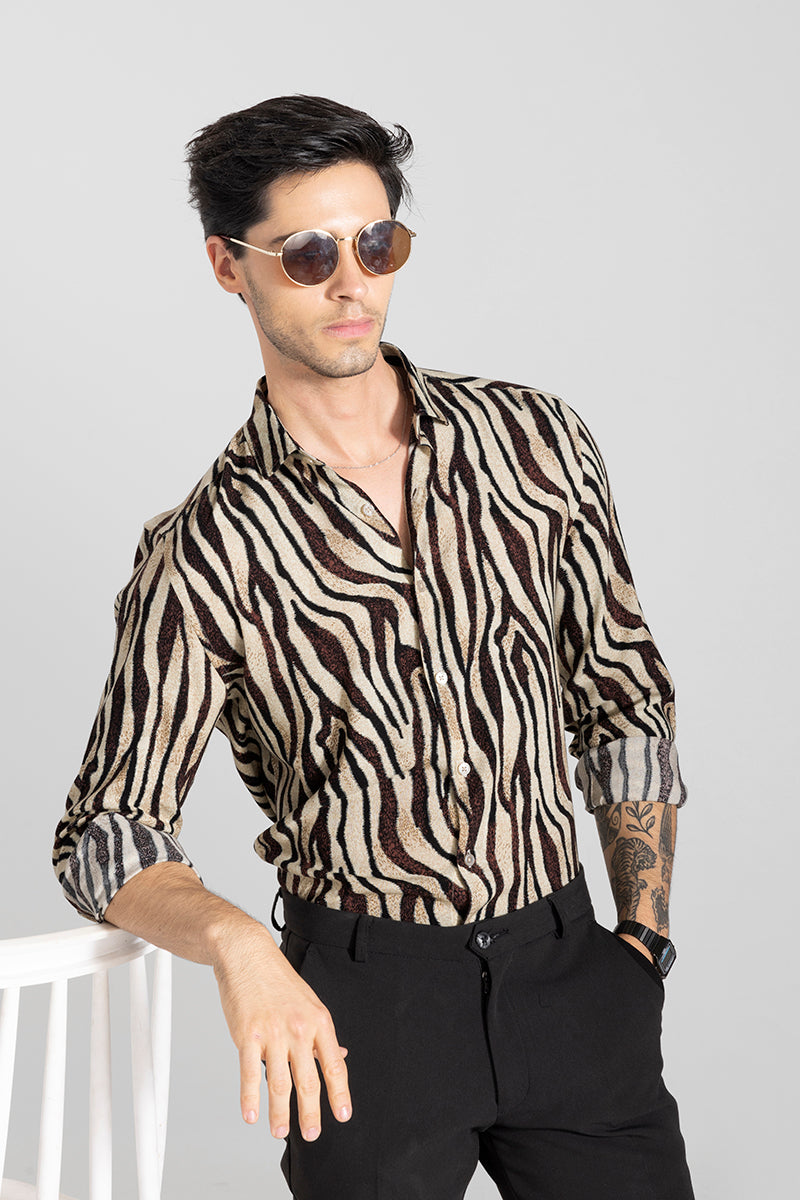 Tiger Skin Print Brown Shirt | Relove