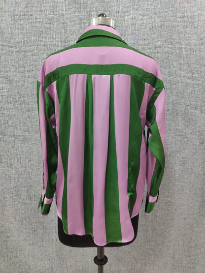 ZARA Light Purple And Green Strips Satin Shirt | Relove