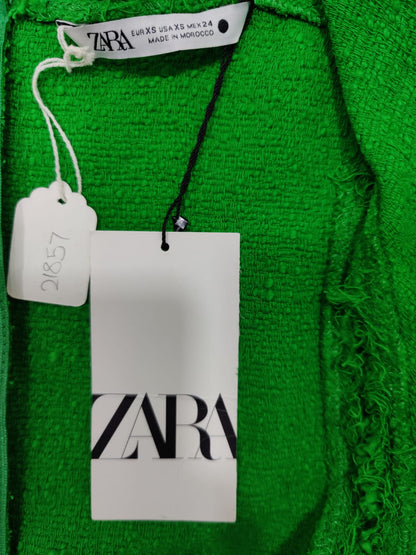 ZARA Vibrant Green Textured Tweed Midi Dress | Relove