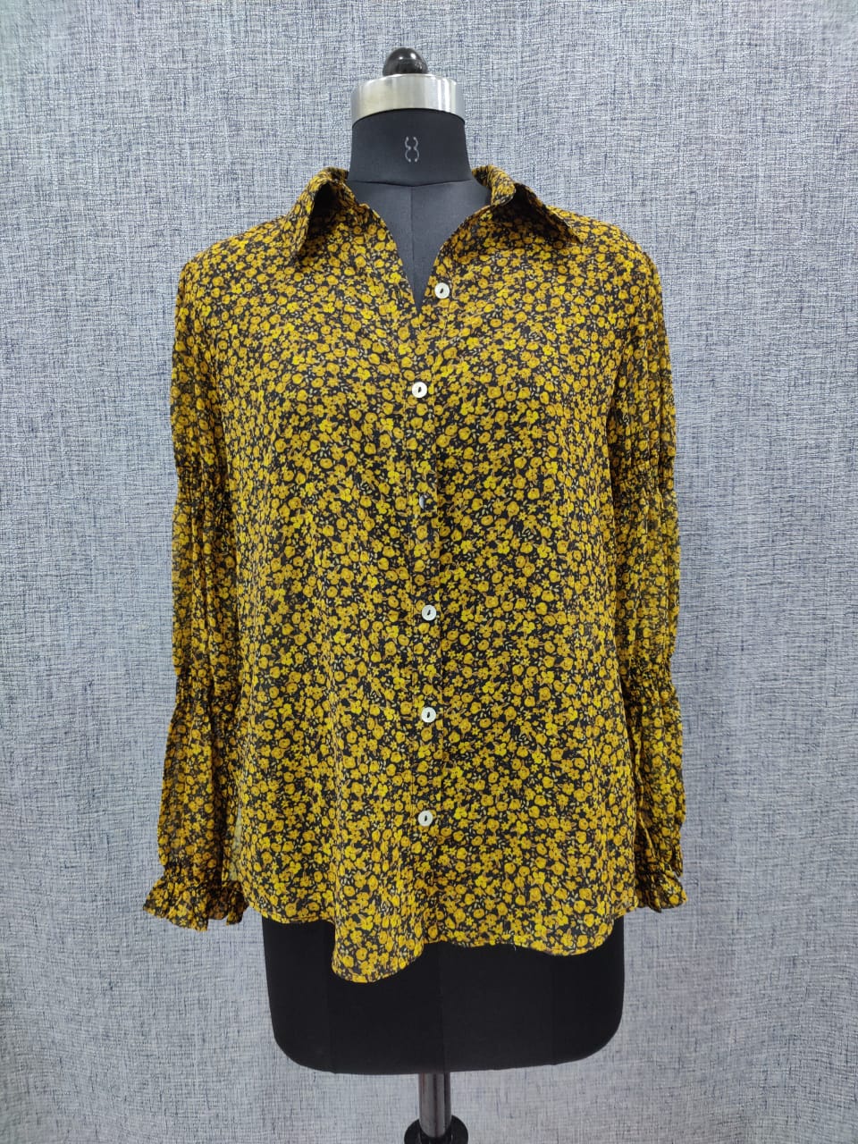 ZARA Yellow And Black Floral Print Sheer Lose Shirt | Relove