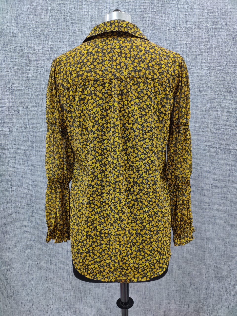 ZARA Yellow And Black Floral Print Sheer Lose Shirt | Relove