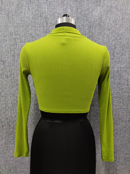 ZARA Green Long Sleeve Collared Crop Top | Relove