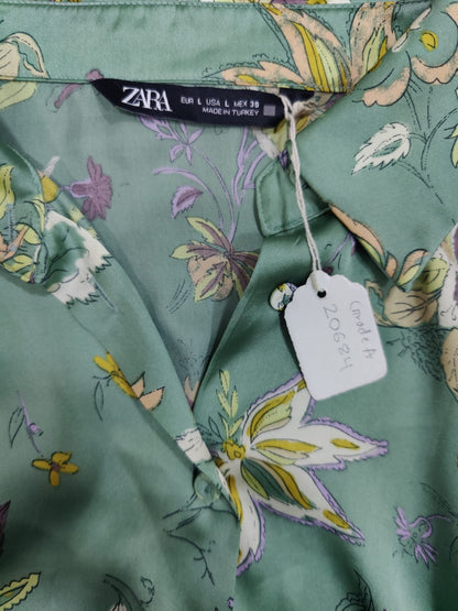 ZARA Light Green Floral Flowy Shirt | Relove