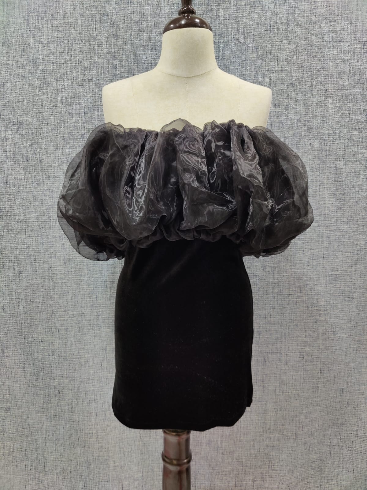 ZARA Black Velvet Voluminous Puff Sleeve Mini Dress | Relove