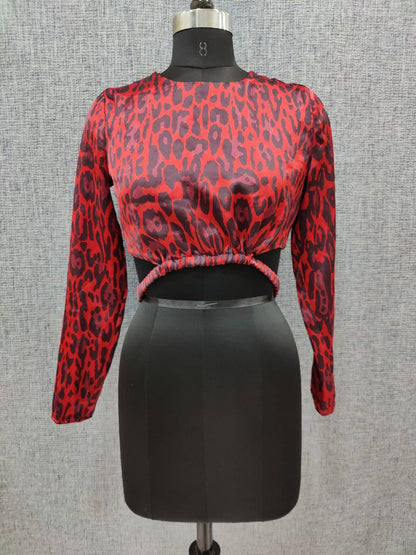 ZARA Red And Black Leopard Print Back Hook Crop Top | Relove
