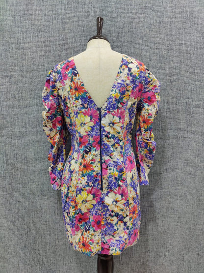 ZARA Multi Color Floral Printed Puffed Sleeve Mini Dress | Relove