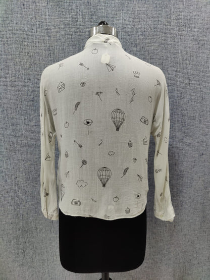 ZARA White And Black Printed Full Sleeve Shirt | Relove