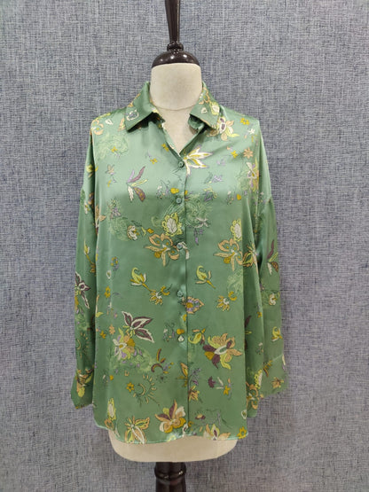 ZARA Light Green Floral Flowy Shirt | Relove