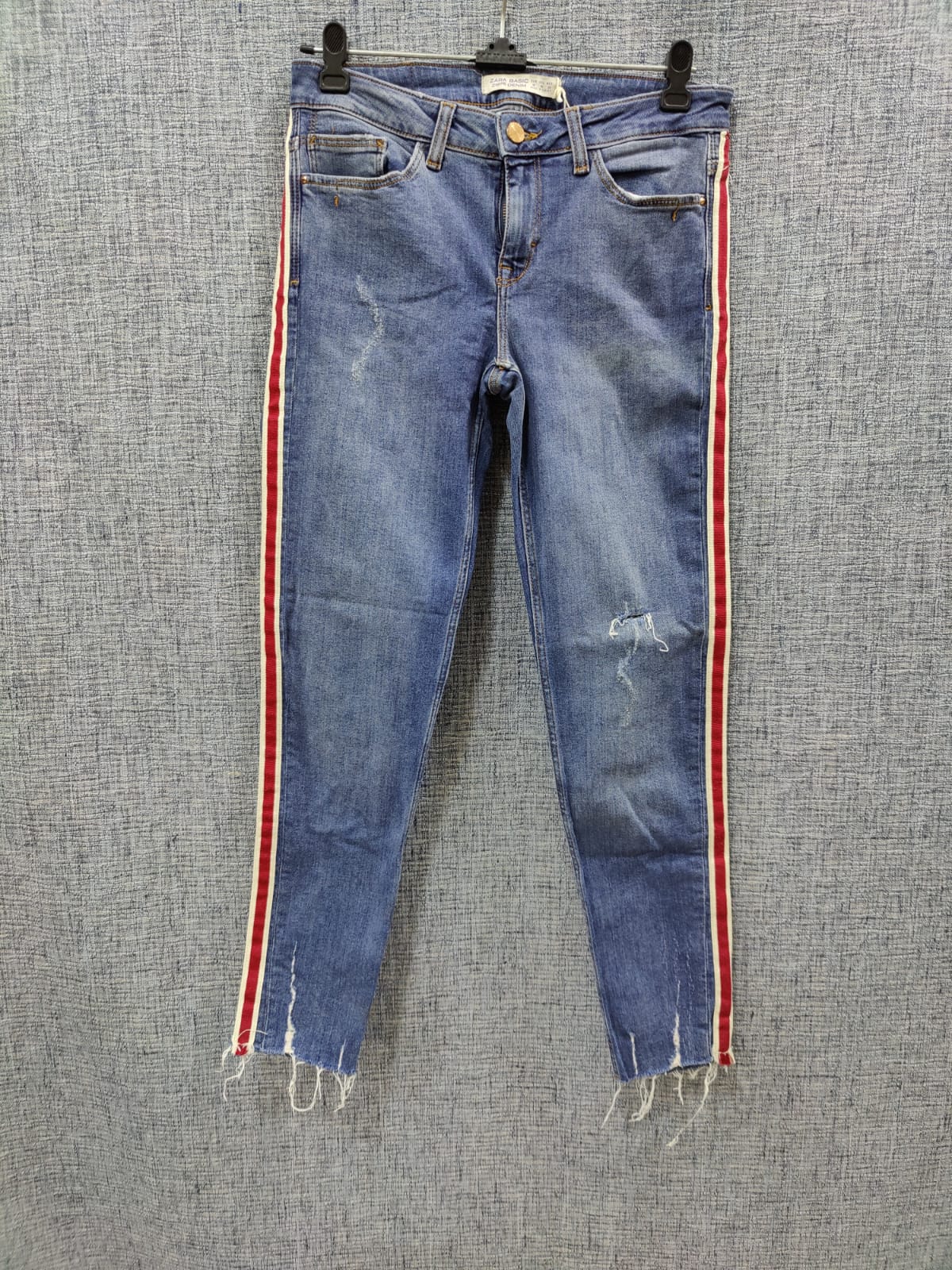 ZARA Blue Denim Jeans with Red Tape | Relove