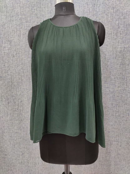 ZARA Forest Green Pleated Sleeveless Top | Relove
