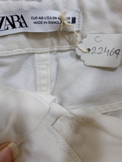 ZARA White Ripped Bottom Loose Denim Jeans | Relove