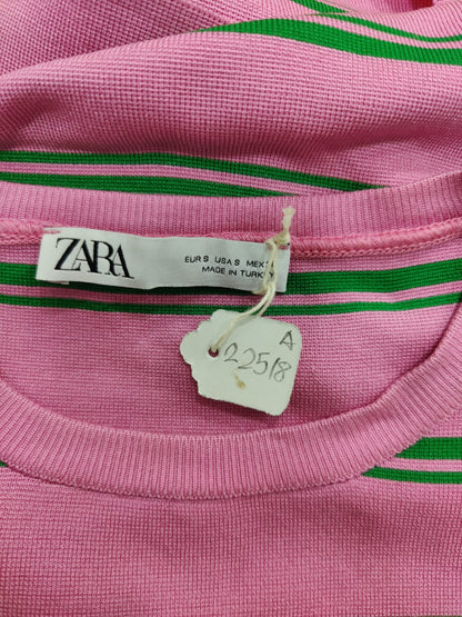 ZARA Pink And Green Strip Knit Crop Top | Relove