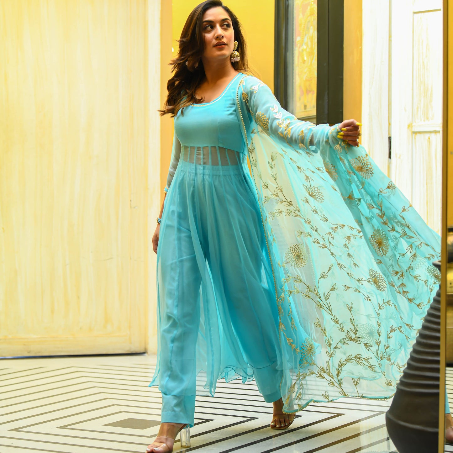 Light Blue Anarkali Suit Set with Gota Work