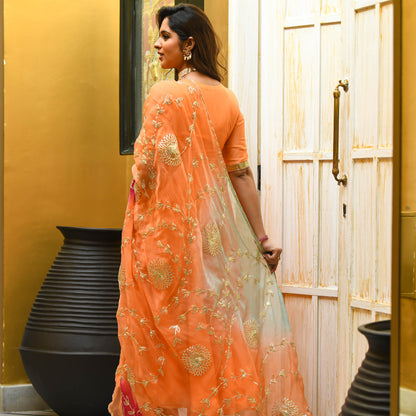 Orange Cotton Silk Anarkali Suit Set with gota work