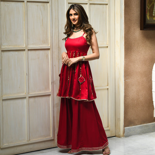 Maroon Sequin Red Designer Cotton Co-ord Set For Women Online