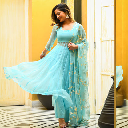 Light Blue Anarkali Suit Set with Gota Work