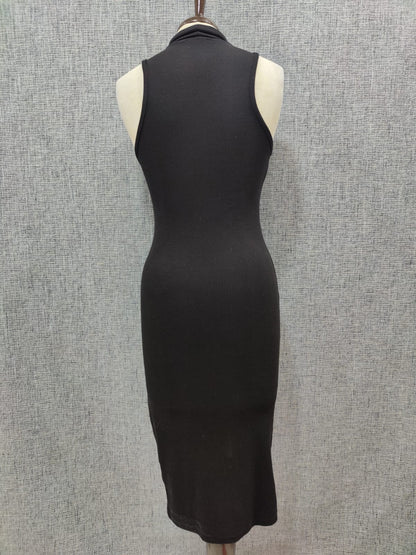 ZARA Solid Black High Neck Midi Dress | Relove