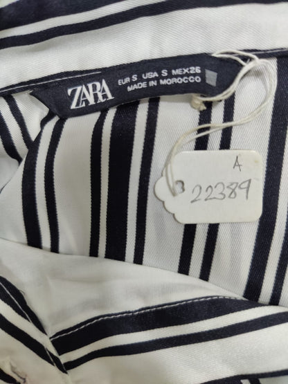 ZARA White And Black Pattern Strips Satin Button Dress | Relove