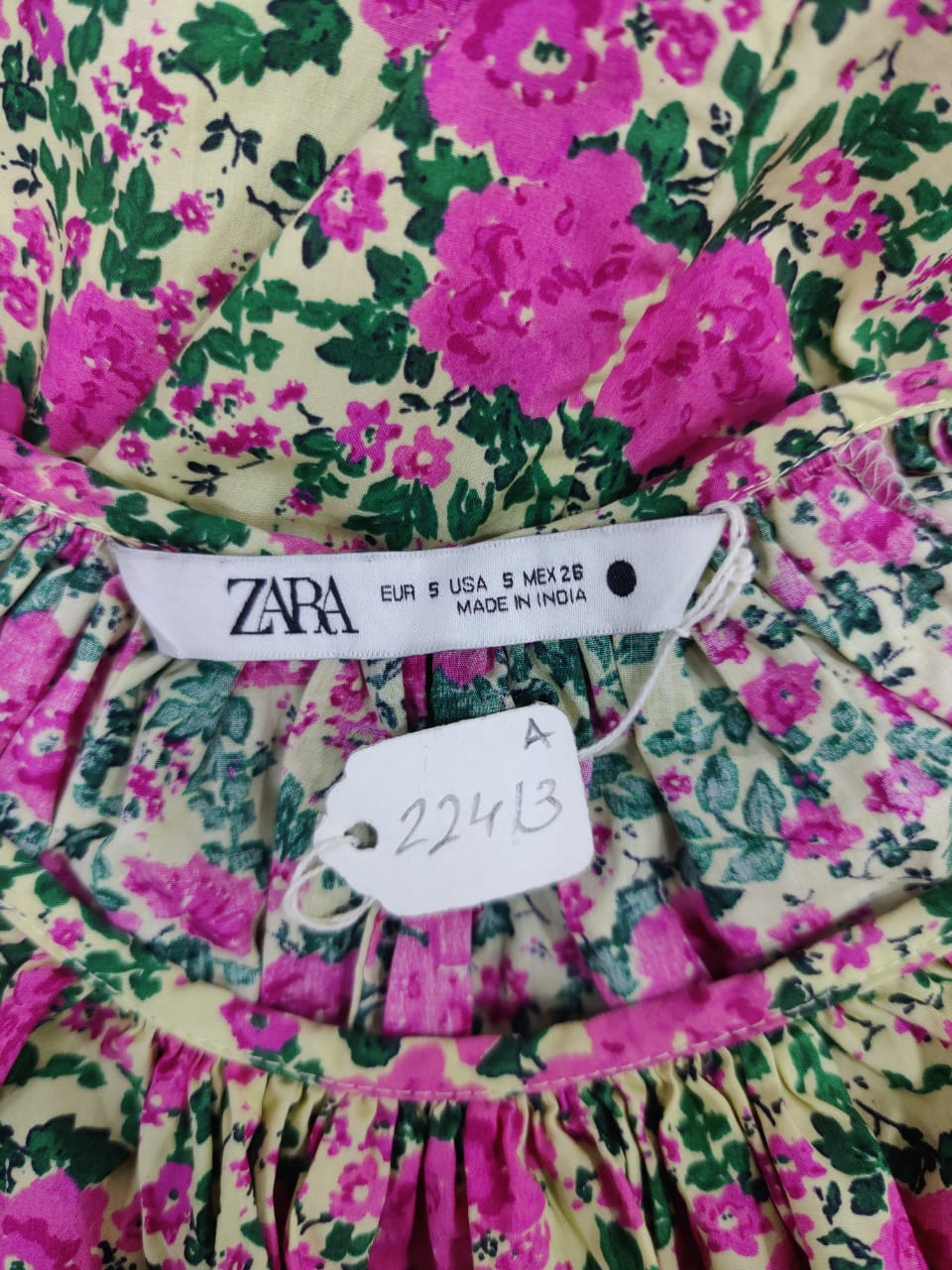 ZARA Yellow And Pink Floral Print Puffed Sleeve Flowy Dress | Relove