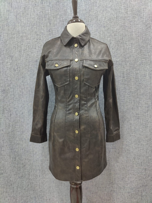 ZARA Brown Wash Faux Leather Shirt Dress | Relove