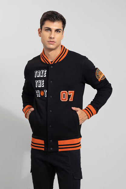 Take The Shot Black Varsity Jacket | Relove