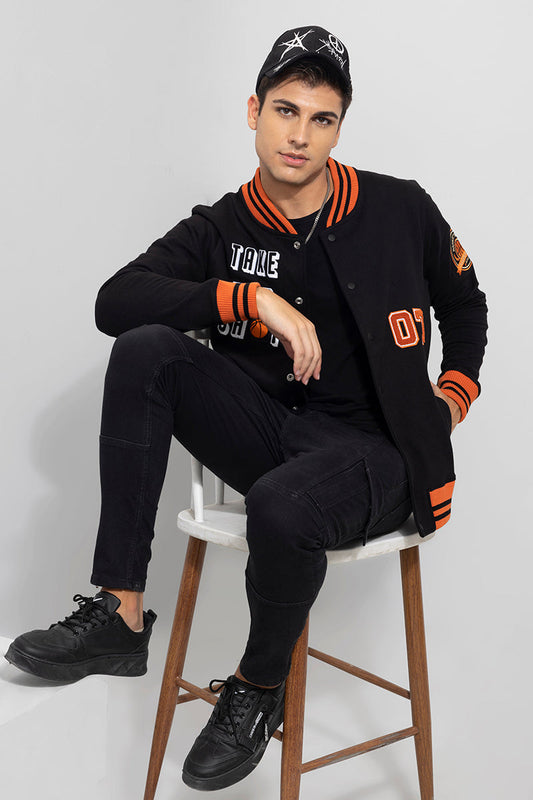 Take The Shot Black Varsity Jacket | Relove