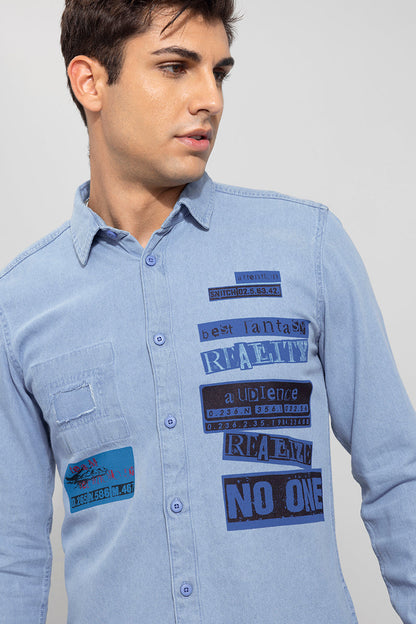 Typo Sky Blue Denim Shirt | Relove
