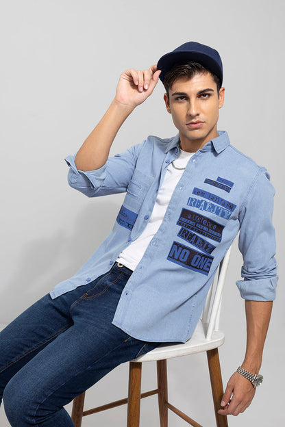 Typo Sky Blue Denim Shirt | Relove