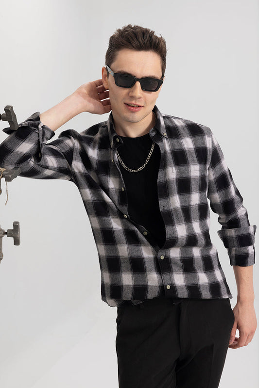 Window Pane Black Checks Shirt | Relove