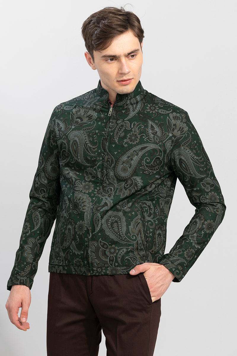 Urbane Paisley Green Printed Jacket | Relove