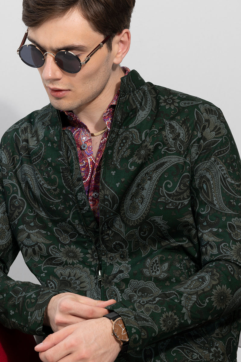 Urbane Paisley Green Printed Jacket | Relove