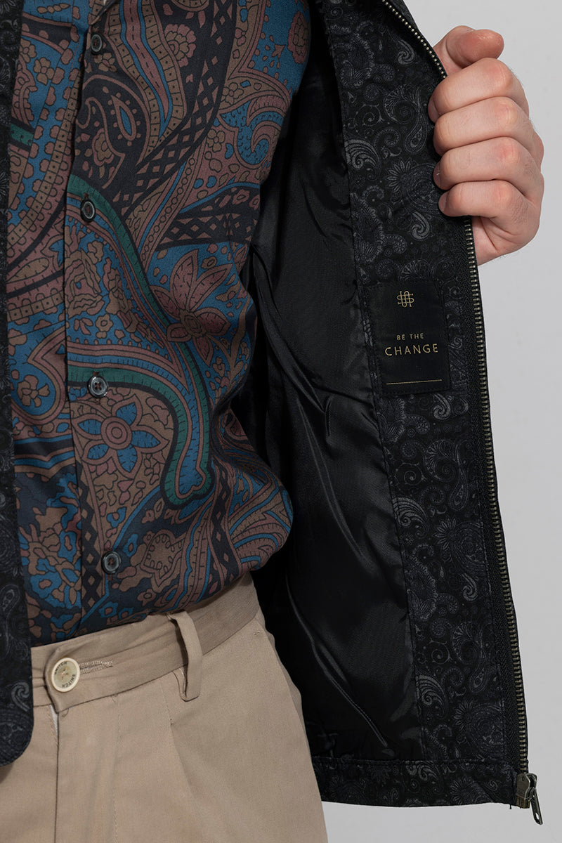 Roman Paisley Black Printed Jacket | Relove