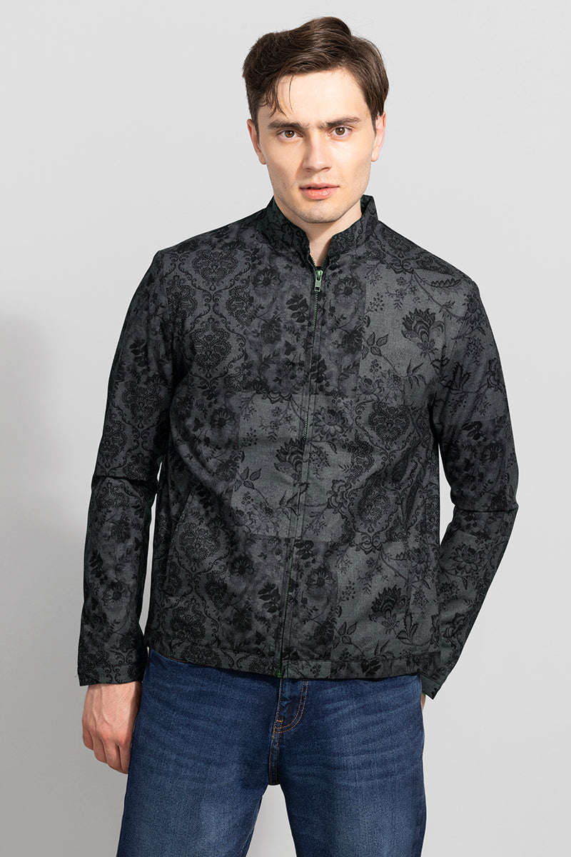 Floral Trellis Grey Printed Jacket | Relove
