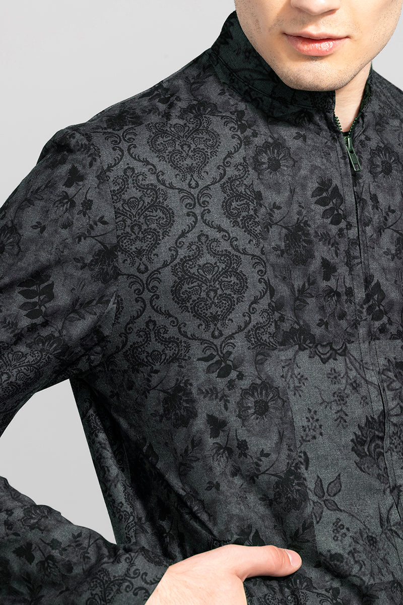 Floral Trellis Grey Printed Jacket | Relove
