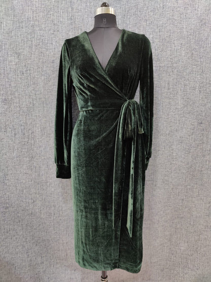 ZARA Dark Green Velvet Tie Up Dress | Relove