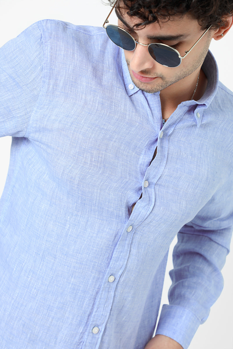 Slender Blue Linen Shirt - SNITCH