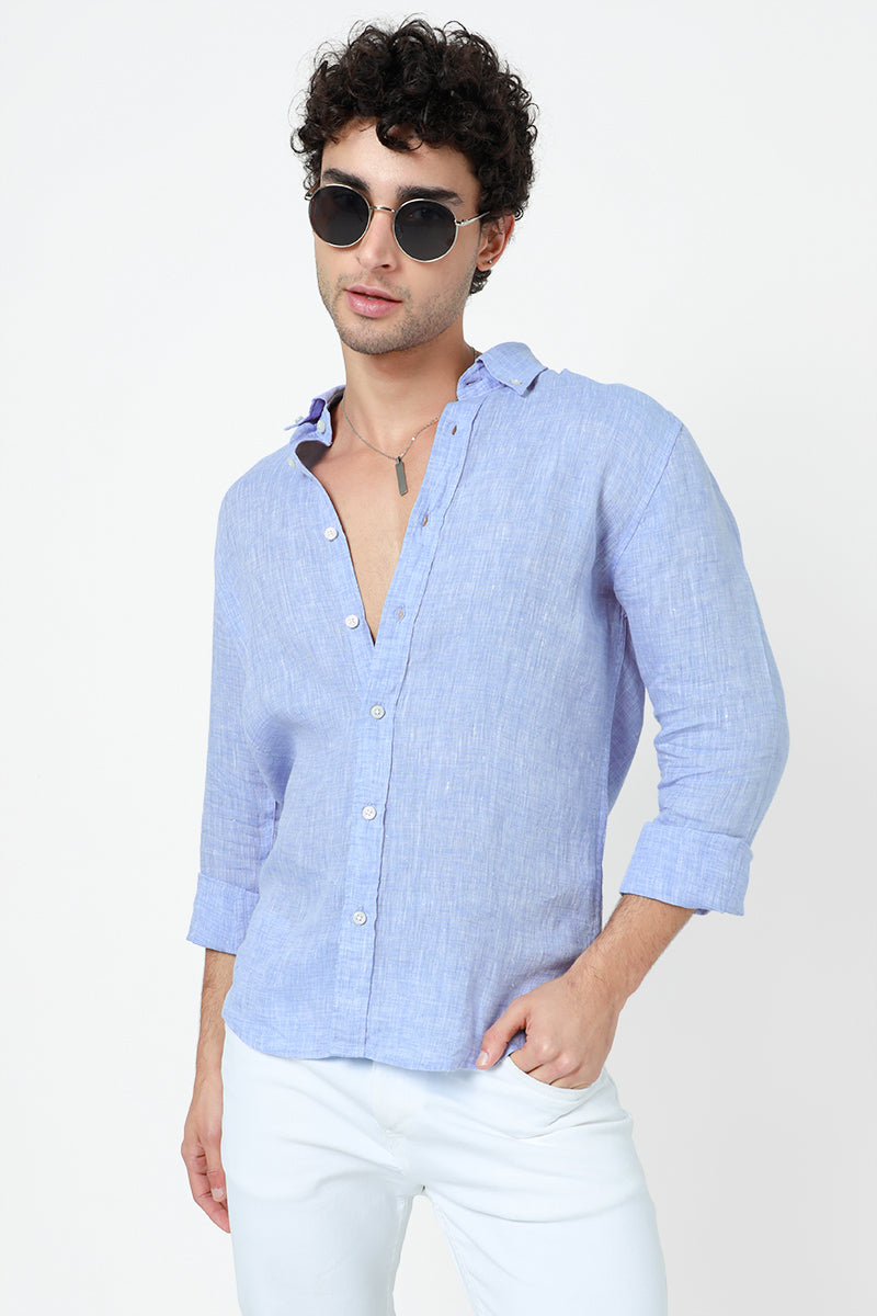 Slender Blue Linen Shirt - SNITCH