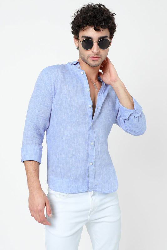 Slender Blue Linen Shirt - SNITCH