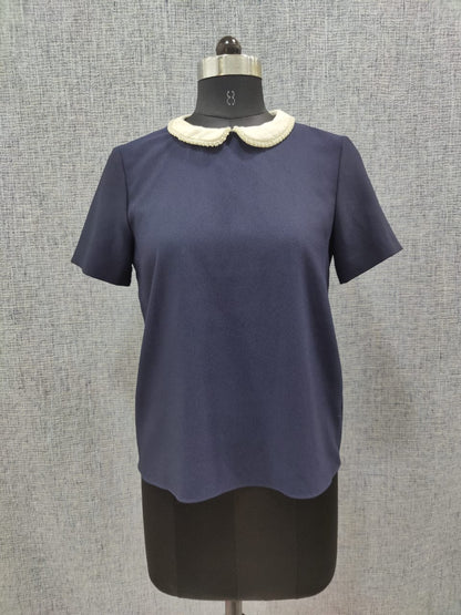 ZARA Navy Blue PeterPan Collor with Pearls | Relove
