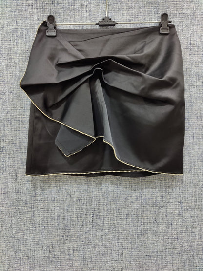 ZARA Metallic Black Ruched Crystal Detail Skirt | Relove
