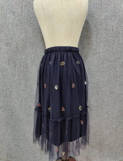 ZARA Navy Blue Peacock Embroidered Skirt | Relove